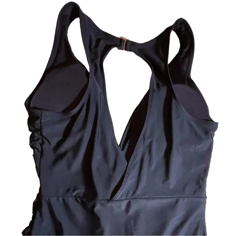 Nicole Miller Plunge Neckline Mesh Illusion Black One Piece Swimsuit Size 12